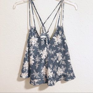 Urban Outfitters Cropped Floral Ruby Satin Tiered Ruffle Top | Size Medium